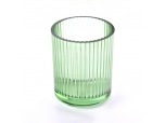 Luxury transparent green glass candle jar 440ml vertical line for home deco