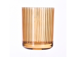 wholesale orange glass candle jar vertical line for candle making