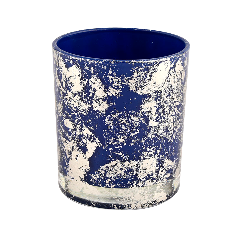 White printing dust with bule unique candle jars wholesale White printing dust with bule unique candle jars wholesale