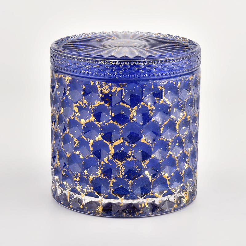 Luxury blue empty glass candle jars with lid for wedding 440ml Luxury blue empty glass candle jars with lid for wedding 440ml