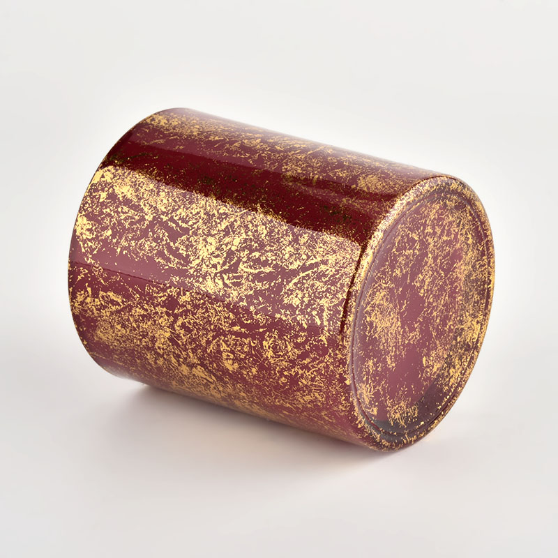 Luxury customized gold printing dust and red glass candle jar Luxury customized gold printing dust and red glass candle jar