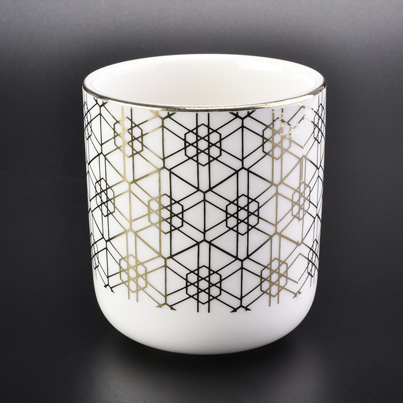 10oz white ceramic candle cup with gold printing