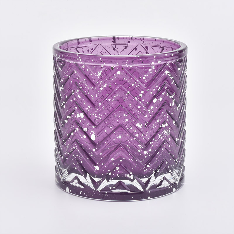 Luxury glass candle holder purple color with gold dots candle jars