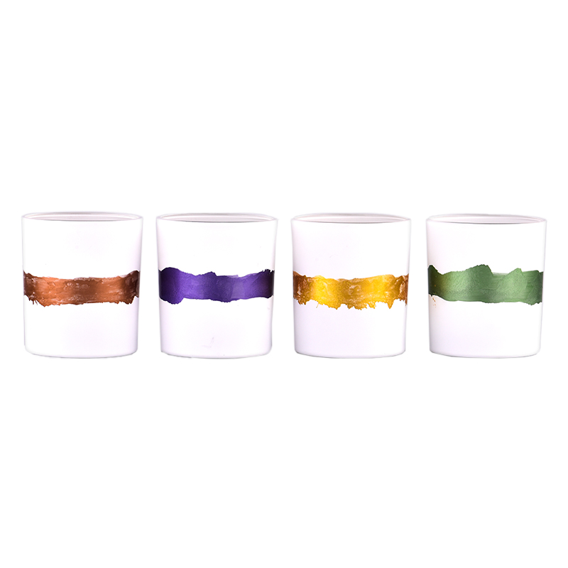 Wholesale custom matte white hand painted gold glass candle jars