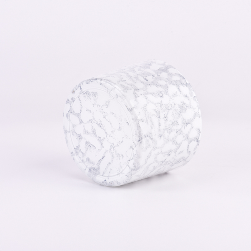 Luxury custom grey marble-patterned glass candle holder with a wide opening design