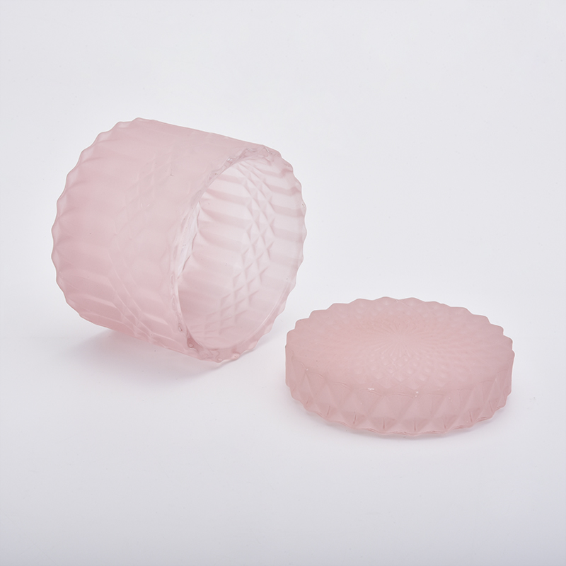 Pink color diamond glass candle holders with lids