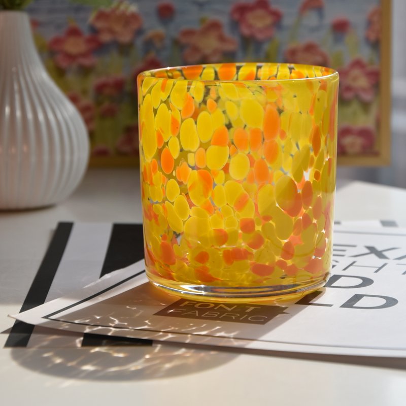 Luxury 529ml empty heat-resistant round egg flower pattern glass candle jar
