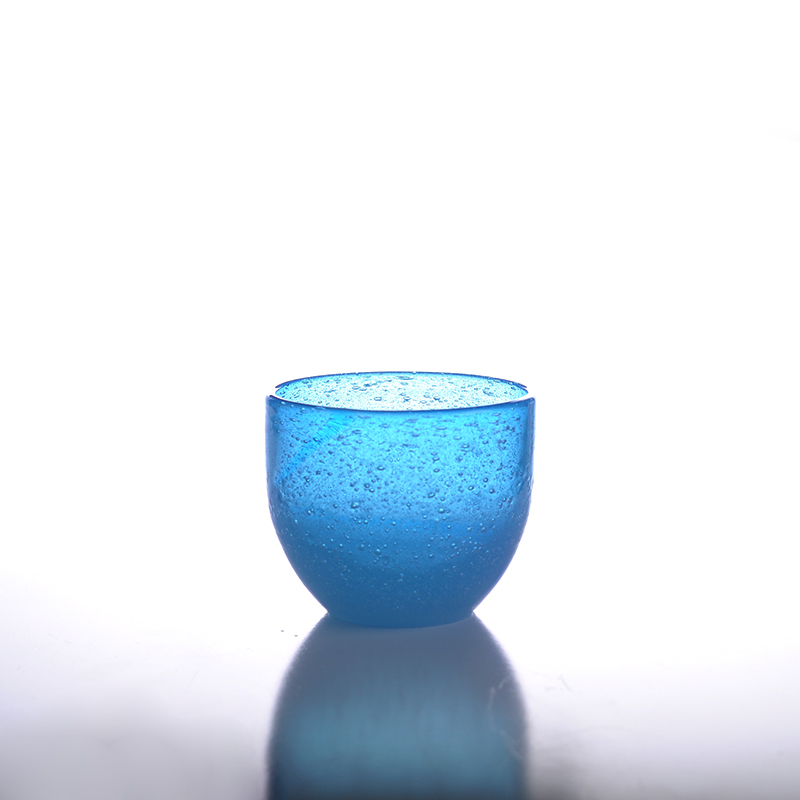Heavy weight bubble round glass in gradient sea blue  
