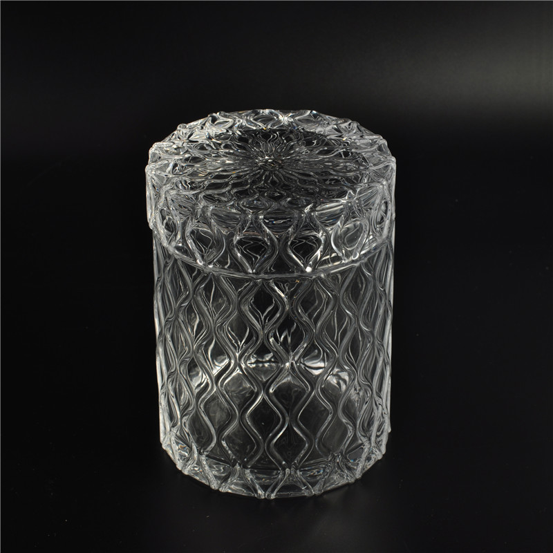 Clear diamond shaped surface glass jar with lid
Clear diamond shaped surface glass jar with lid
