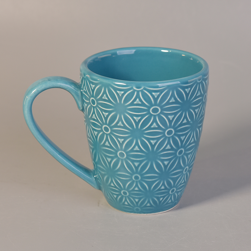 Ceramic mugs wholesale for coffee tea drinking blue colors with patterns