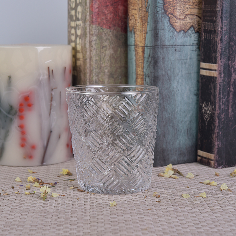 Square embossed glass candle holder Square embossed glass candle holder