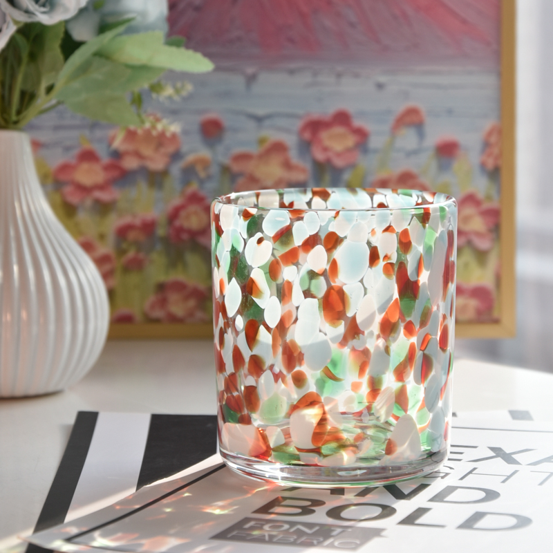 Wholesale custom 529ml speckled multicolor glass candle jar