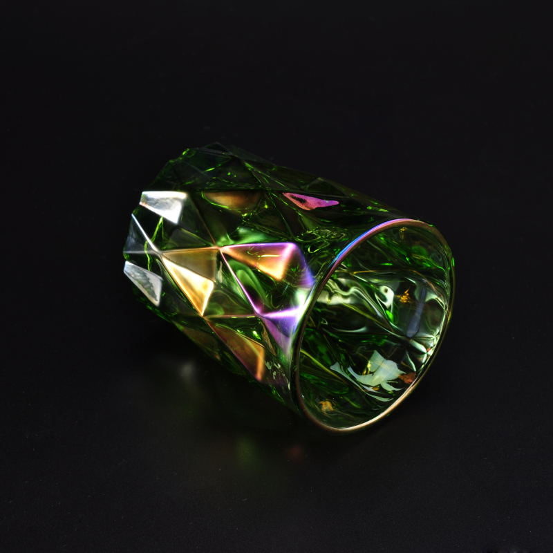 Lozenge effect colorful glass candle vessel
Lozenge effect colorful glass candle vessel