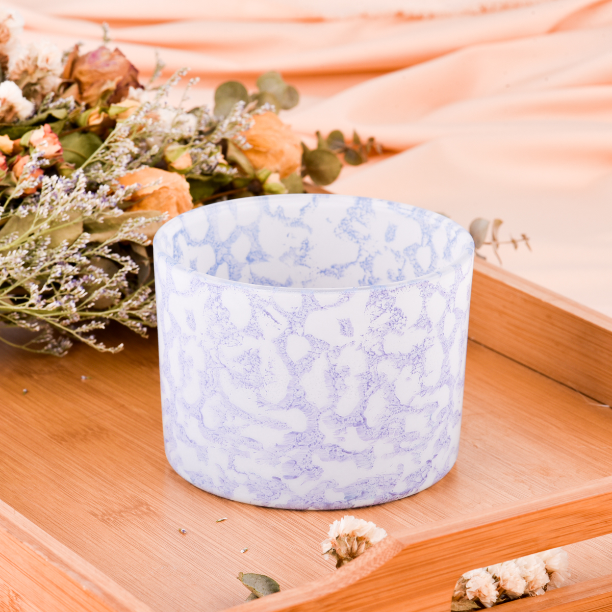 Hot Sale 510ml Wide-Mouth Glass Candle Holder with Rockiness Effect