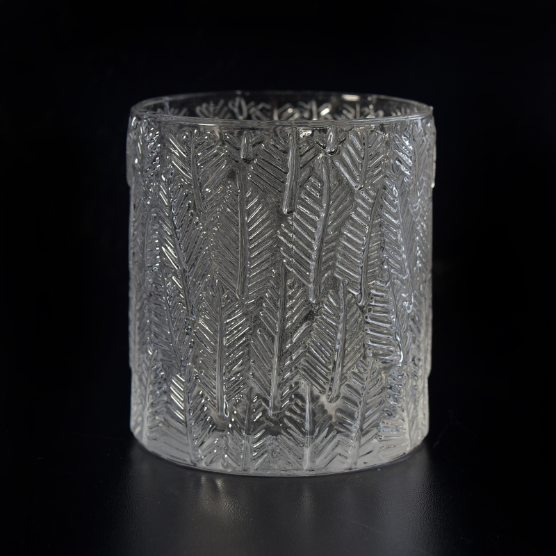 delicate clear glass candle jar with leaves pattern 8 oz wax capacity