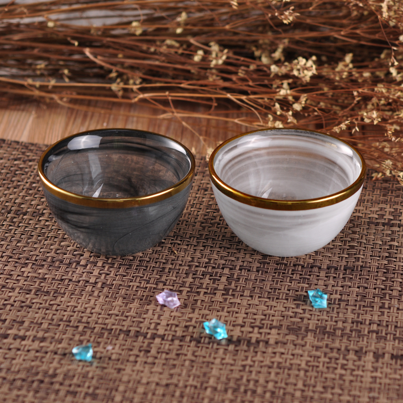 Popular small glass candle bowls with gold rim