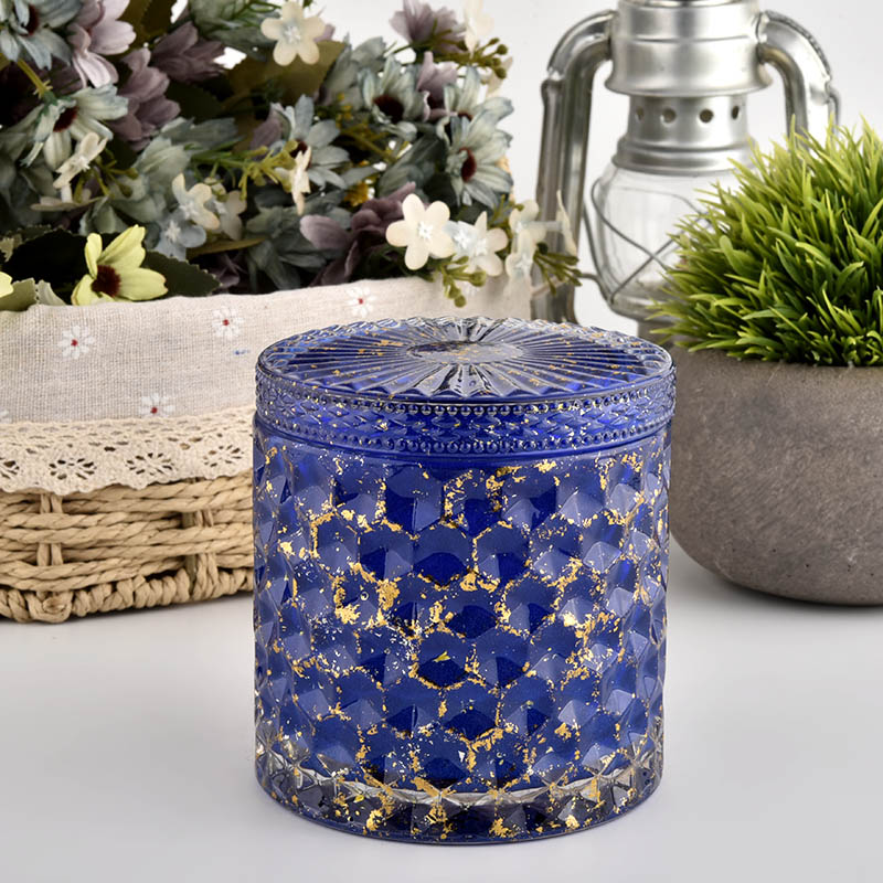 Luxury blue empty glass candle jars with lid for wedding 440ml Luxury blue empty glass candle jars with lid for wedding 440ml