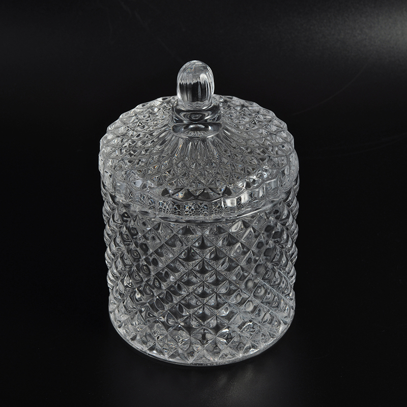 Crystal diamond emboss glass candle vessels jar with lid