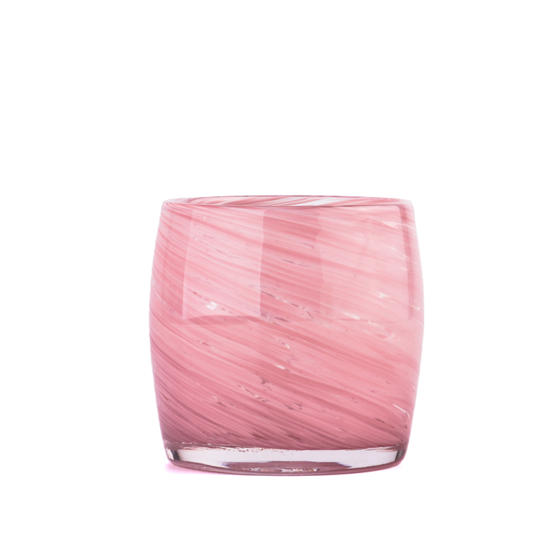 Wholesale pink gradated striped glass candle jars candle holder decoration