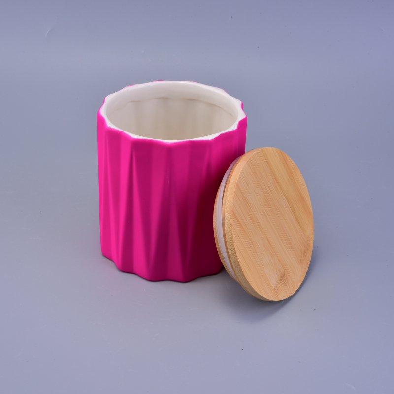 Pink cylinder ceramic candle holder with wood lid