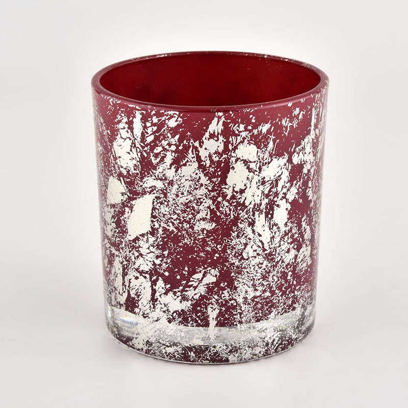 Wholesale white printing dust and red glass candle jar with high quality