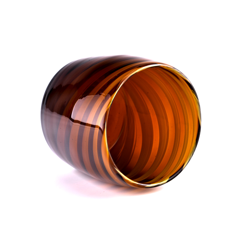 Wholesale amber striped glass candle jars candle holders in bulk