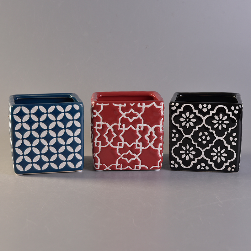 Cube red ceramic candle jar tealight candle holders