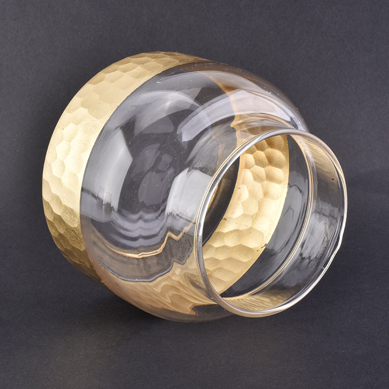 Hurricane glass candle jar with gold bottom Hurricane glass candle jar with gold bottom