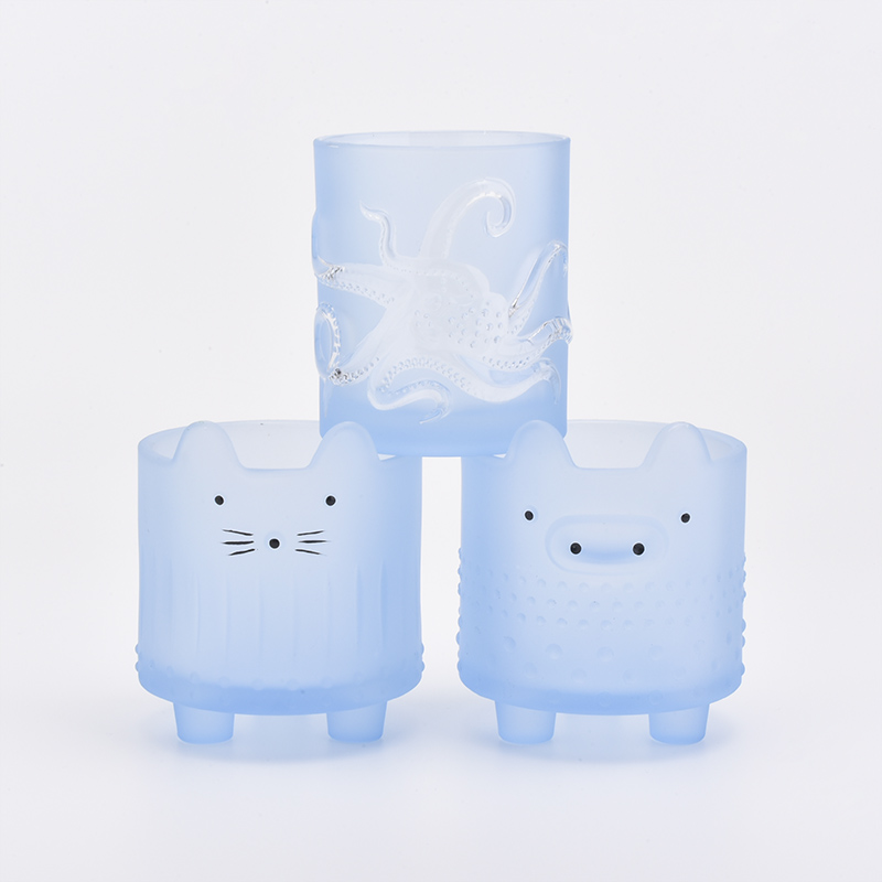 lovely blue color animal face glass candle holder