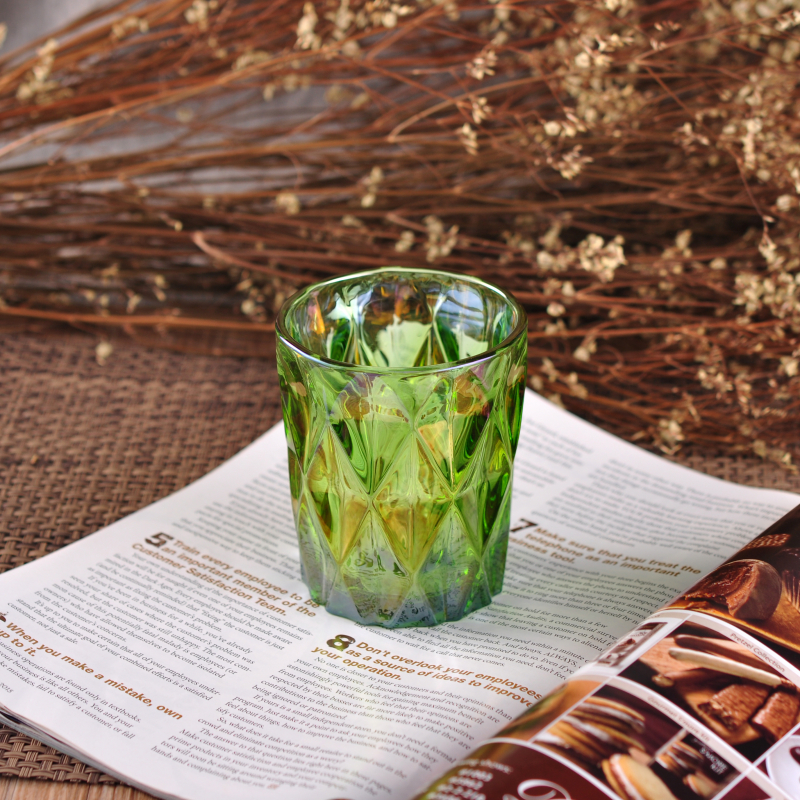 Lozenge effect colorful glass candle vessel Lozenge effect colorful glass candle vessel