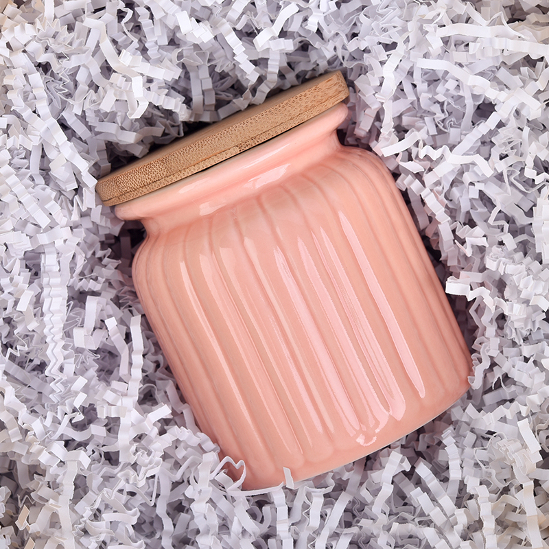 Orange ceramic candle jar with airtight wood lid