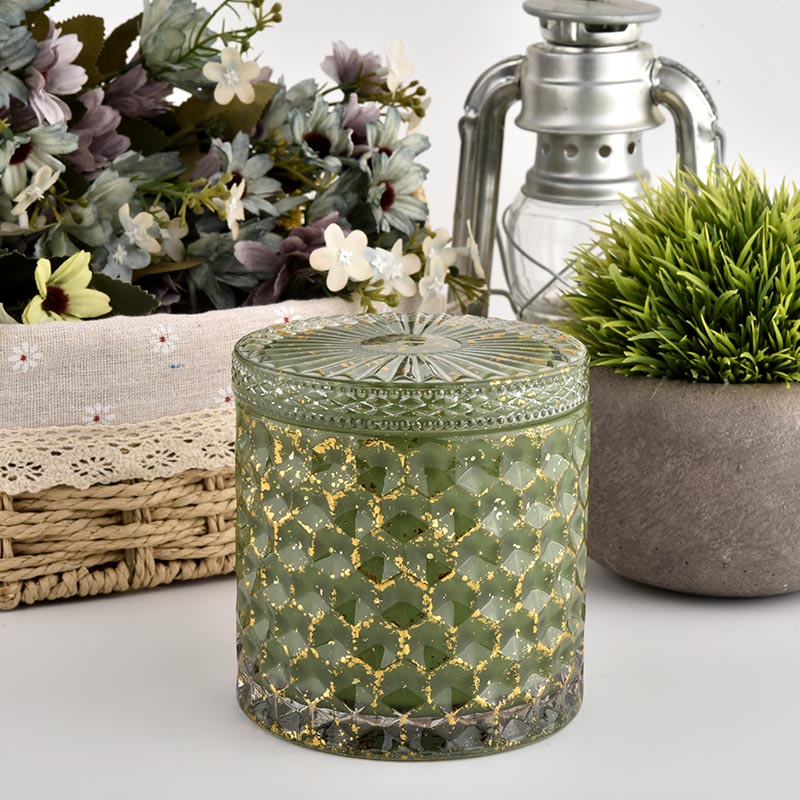 	Empty green Candle Vessels with lids Glass Container Wholesale