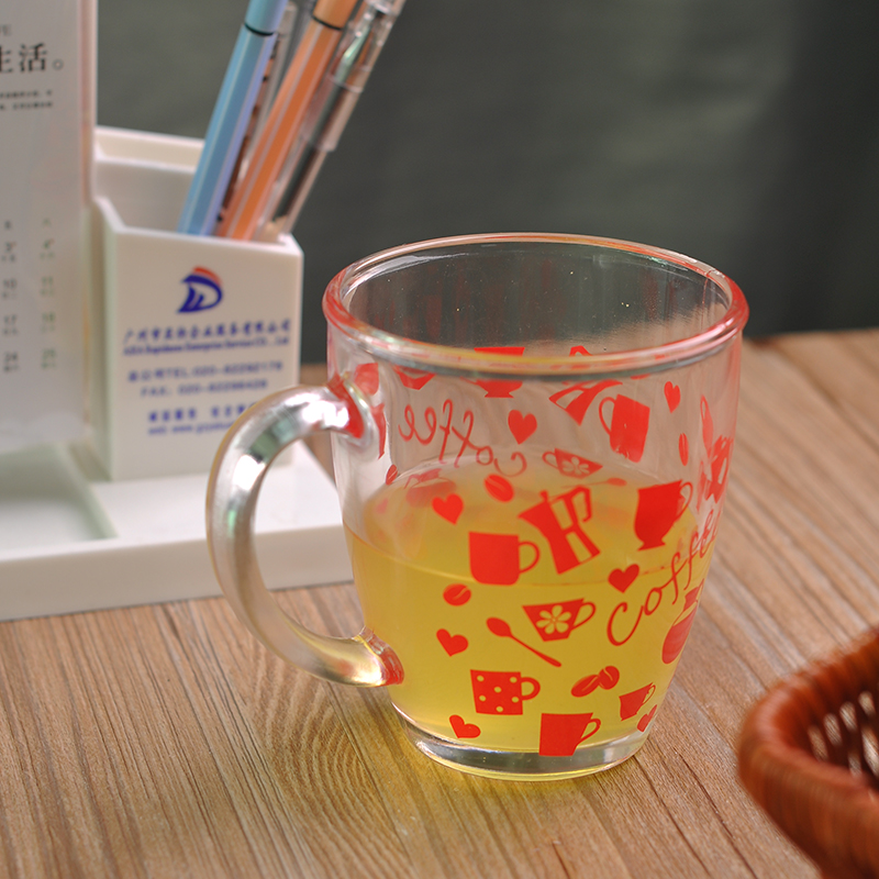 Red printing glass tea mug