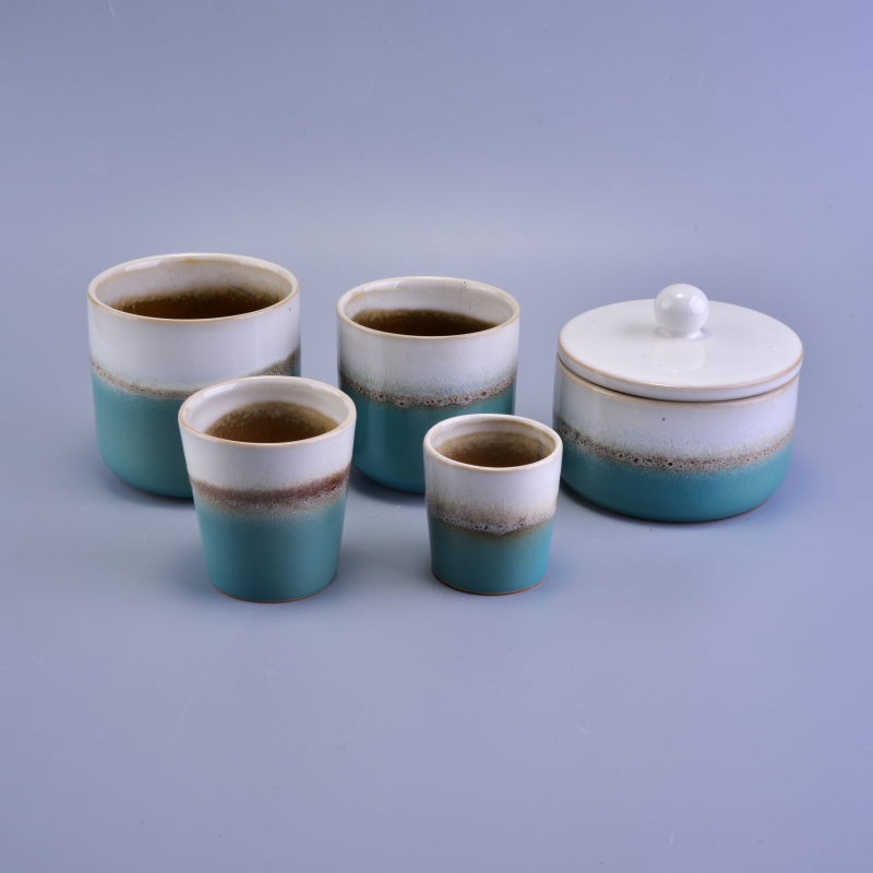 tealight holder with lid, bicolor ceramic candle jar