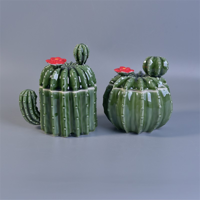 Green ceramic candle jar with lid