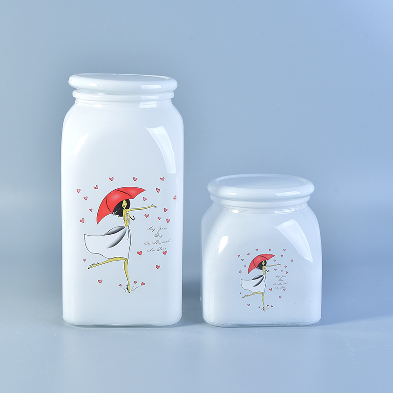 Wholesale white glass jar food container with lid 