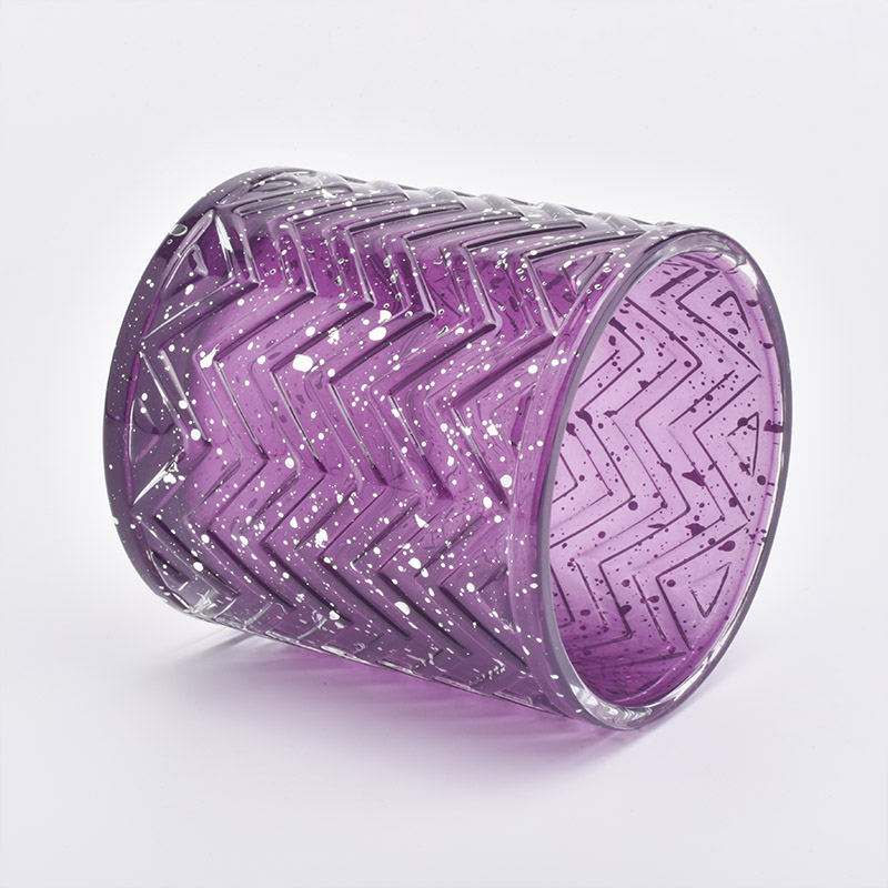 Luxury glass candle holder purple color with gold dots candle jars