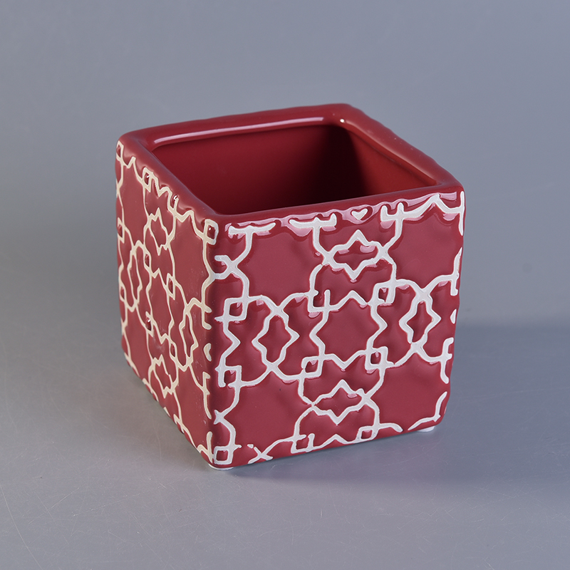 Cube red ceramic candle jar tealight candle holders