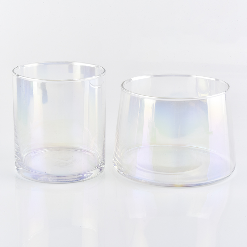 Bell shaped transparent ion plating holographic glass candle holder