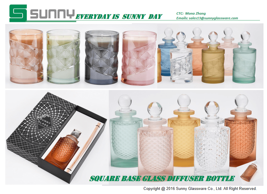 Sunny Glassware High Quality Luxury Glass Candle Holder and Diffuser Bottles