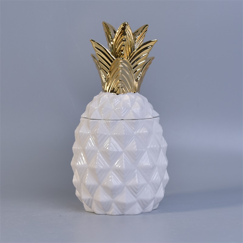 white pineapple shape ceramic jar with gold lid