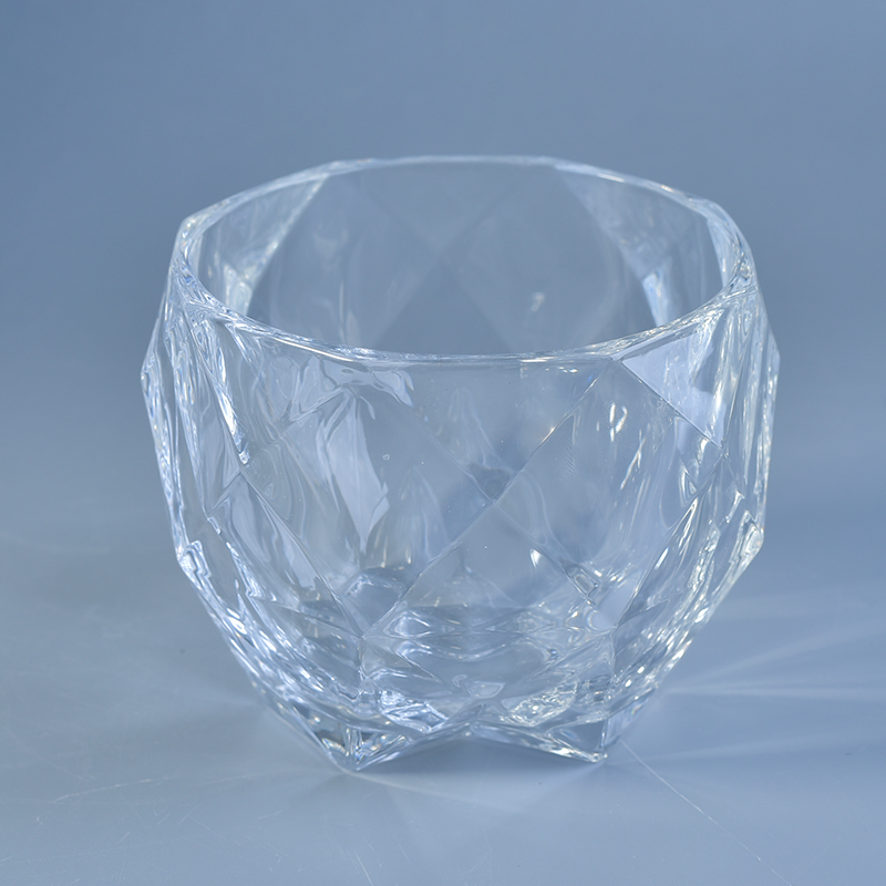 Diamond cut crystal round glass candle holders