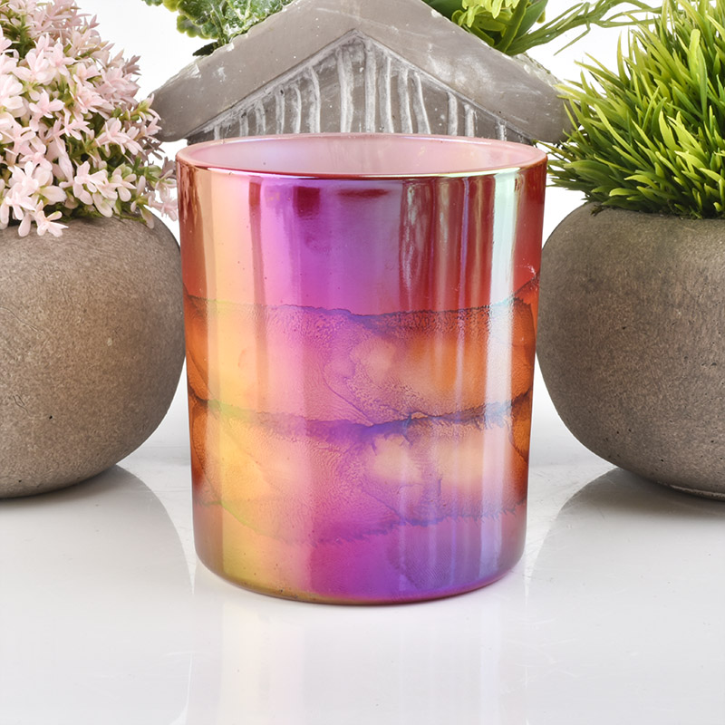 ion plating unique shiny surface glass candle jar 
