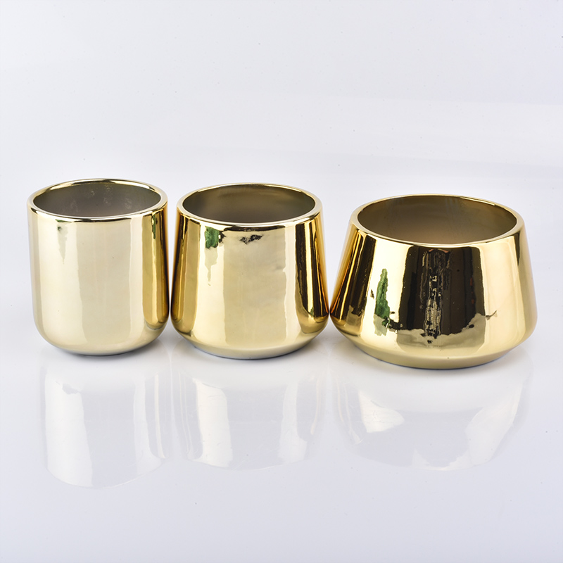 Luxury Gold electroplated round bottom ceramic candle holder 10oz popular selling home decoration