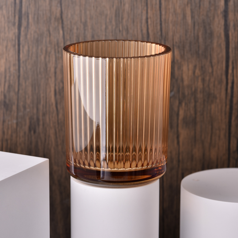 wholesale orange glass candle jar vertical line for candle making