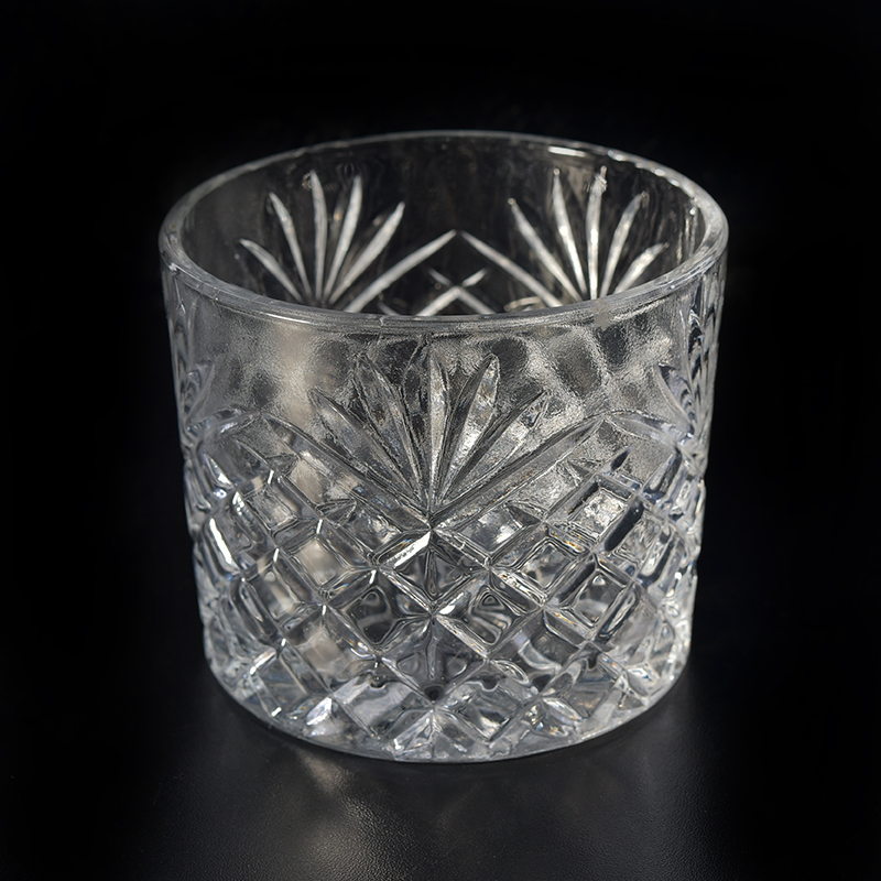 16oz Diamond Clear Glass Candle Holder Home Decor