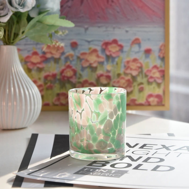 Custom green white spot glass candle jar wholesaler