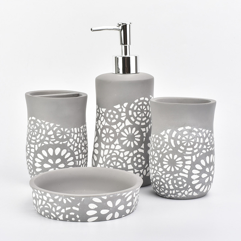 Concrete bathroom set gray color with white flower pattern