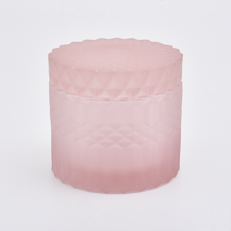 Pink color diamond glass candle holders with lids