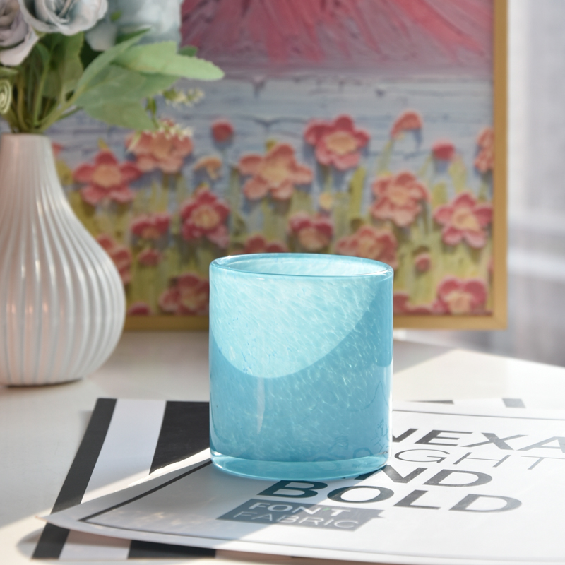 Wholesale graffiti blue glass candle jars for wedding decorations